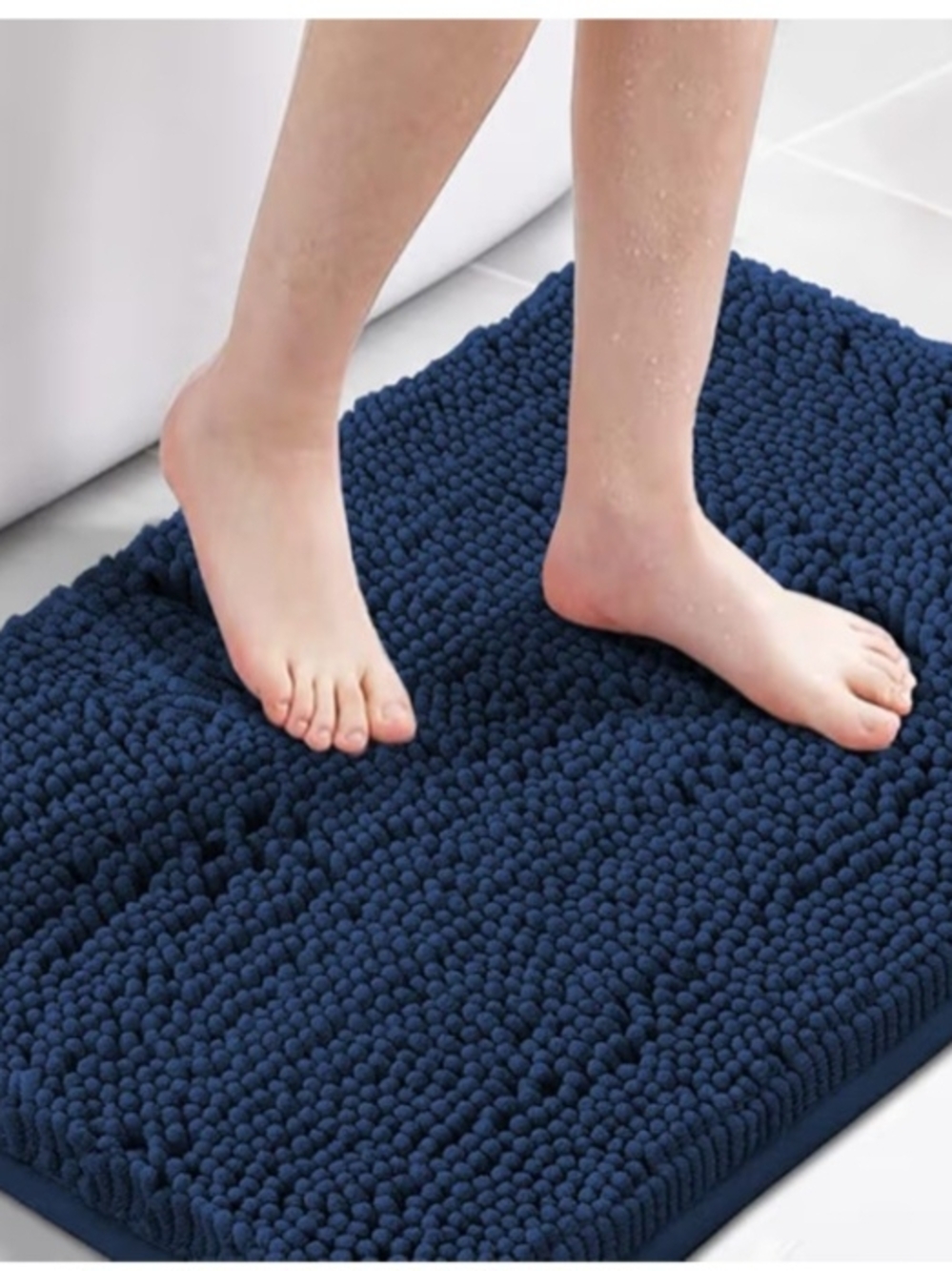 Plush Navy Bath Mat - Ultra-Soft Chenille Absorbent Mat (20"x32")